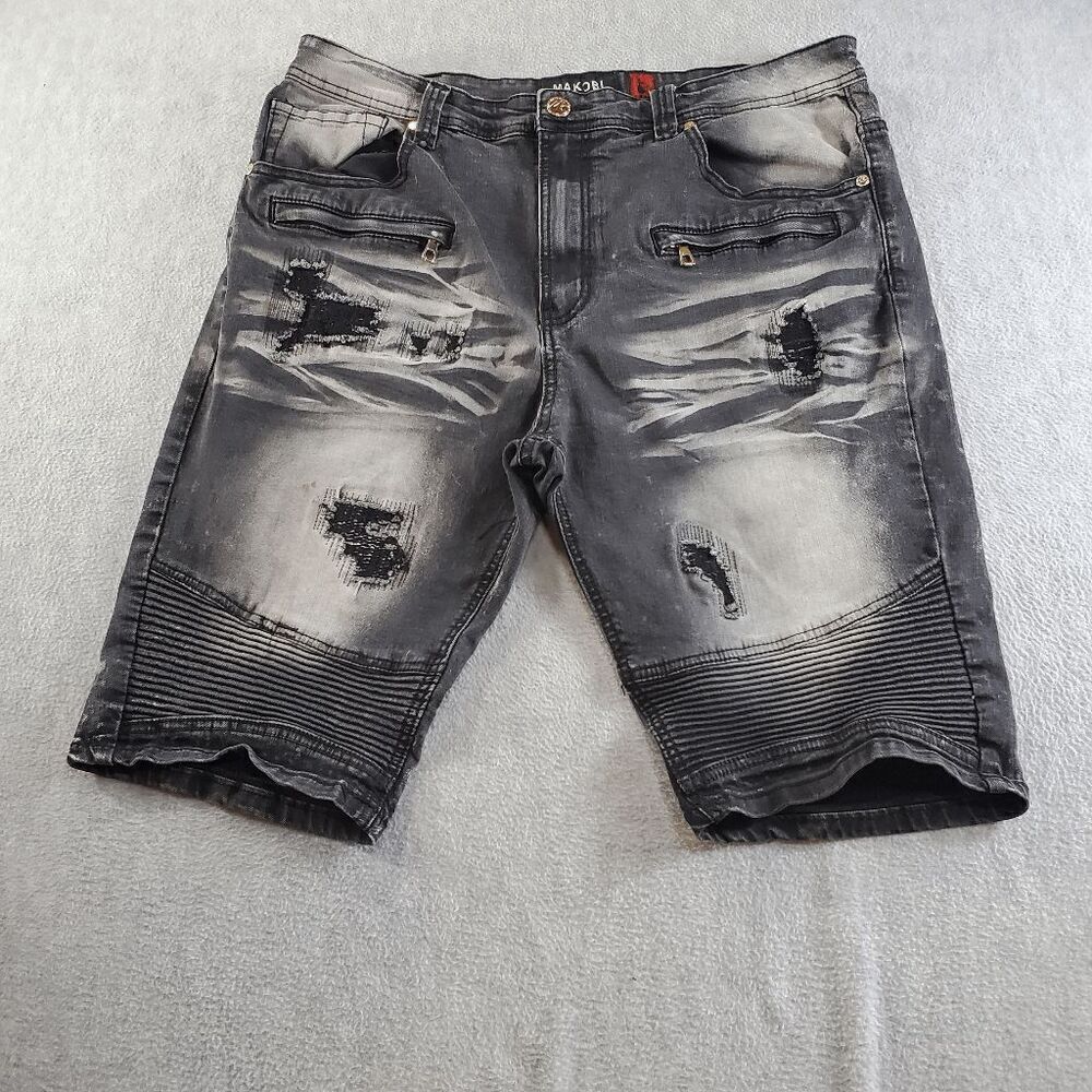 Men's Distressed Black Denim Shorts - Washed Black
